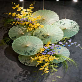 装置布置高级氛围感花艺感油纸伞国风简约新中式布置创意氛围美陈