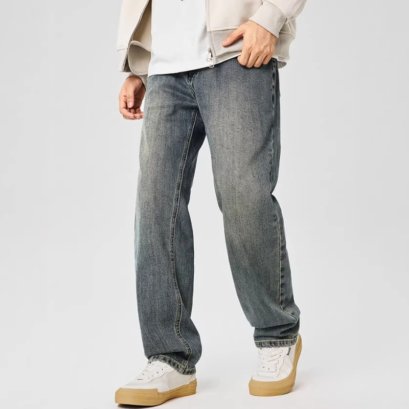 New Men's Jeans for Winter, Retro Style, Trendy on Instagram, Loose Casual Pants in Yellow Mud Color New Men's Jeans for Winter, Retro Style, Trendy on Instagram, Loose Casual Pants in Yellow Mud Color