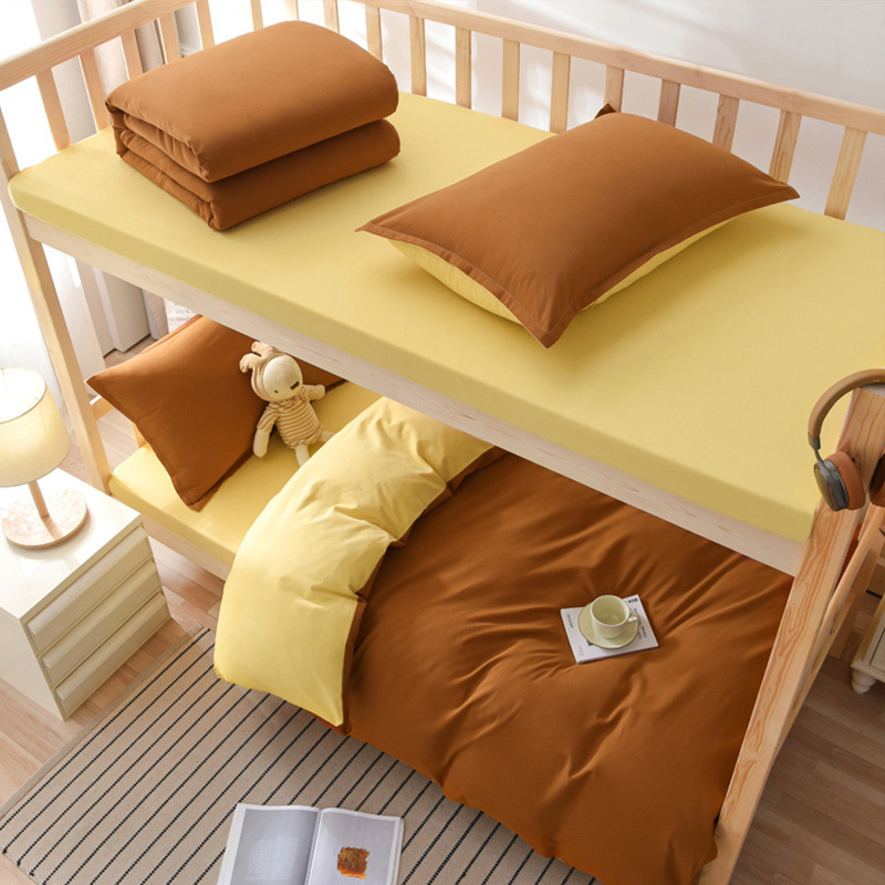 Juego de tres piezas de algodón de color puro, juego de cuatro piezas, dormitorio de estudiantes, cama individual, sábana de algodón, funda de edredón, universal para todas las estaciones