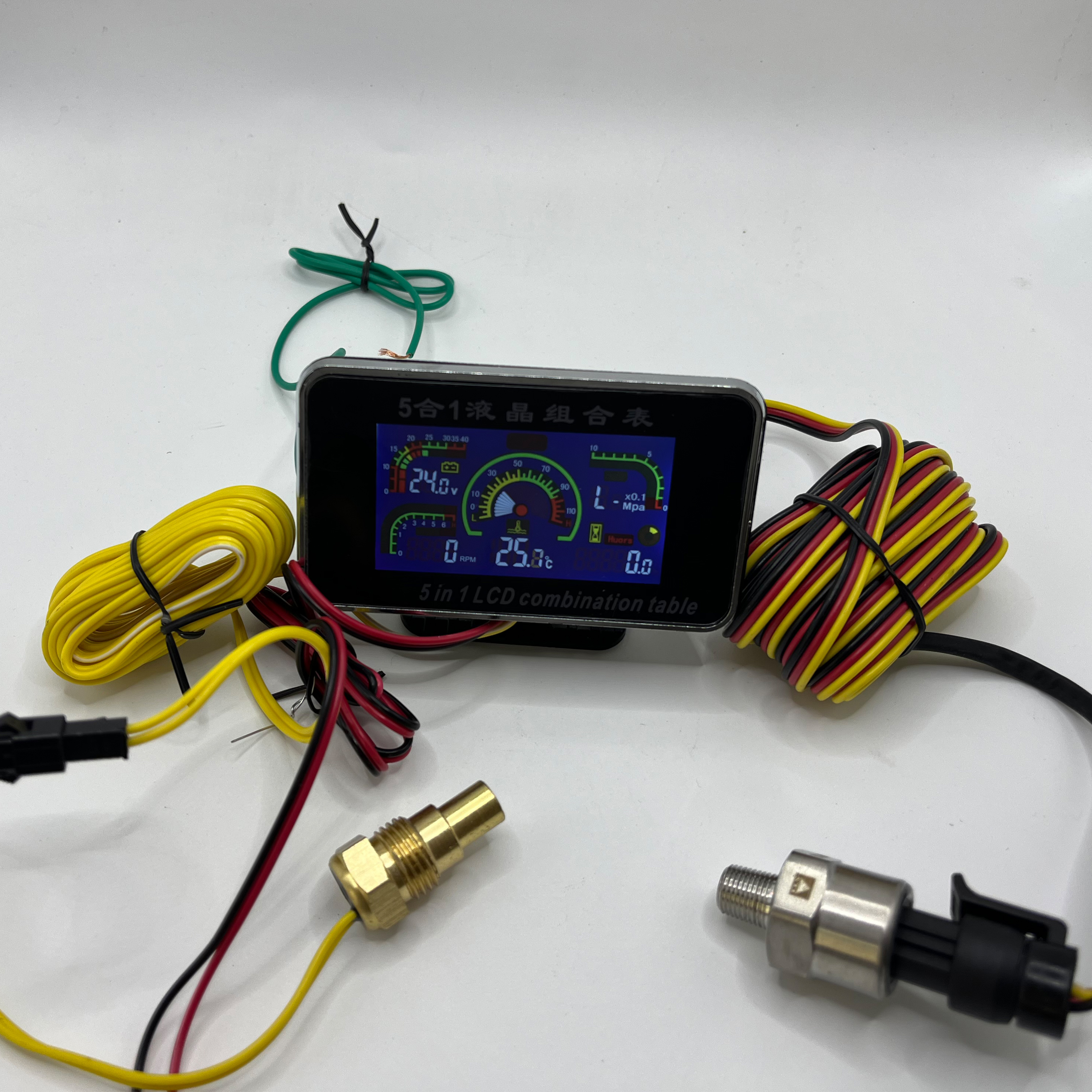 Excavator, forklift, harvester, truck, car LCD water temperature gauge, universal voltage, oil pressure, timer, tachometer, five-in-one