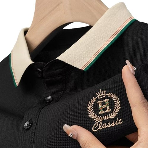 2025 Summer Men's Short Sleeve Hooded Crew Neck Embroidered Youth Collared Shirt Plus Size Casual Business Style