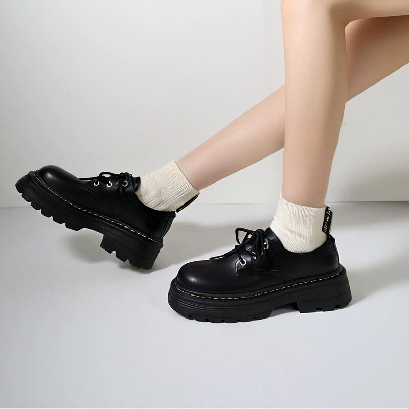 [Тот же стиль, что и у крупных брендов] Маленькие кожаные туфли-дерби на толстой подошве Little Martin, маленькие кожаные туфли, женские лоферы