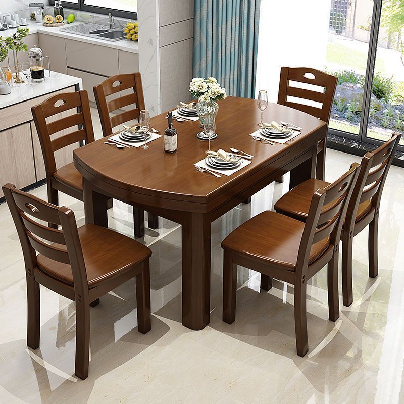 Solid Wood Dining Table and Chair Combination Retractable Folding Square and Round Dining Table Folding Dining Table Home Dining Table and Chairs