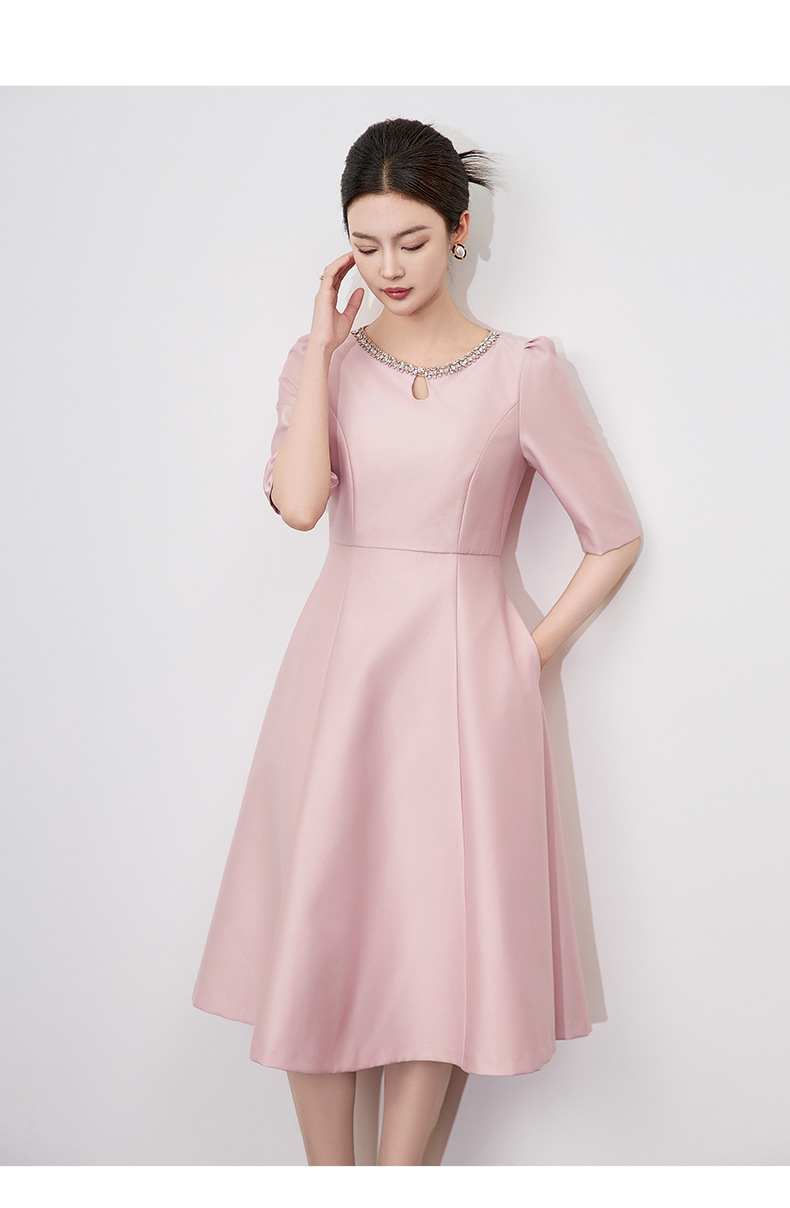 Váy đầm dạ hội đính kim cương cổ tròn thắt eo nữ — Màu đen chi tiết 11
