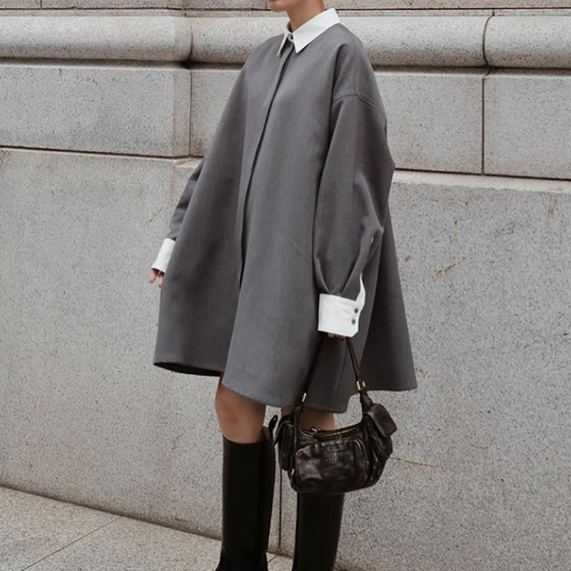 Japanese Retro Lazy Style Commuter Top 2026 Spring New Color-Blocking Straight Loose Slimming Long Coat for Women