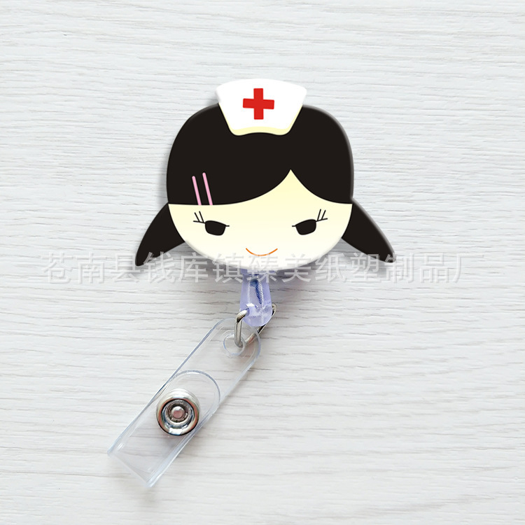 Nueva linda moda coreana de dibujos animados hebilla fácil de tirar tarjeta de trabajo clip de insignia certificado hebilla telescópica clip de insignia al por mayor