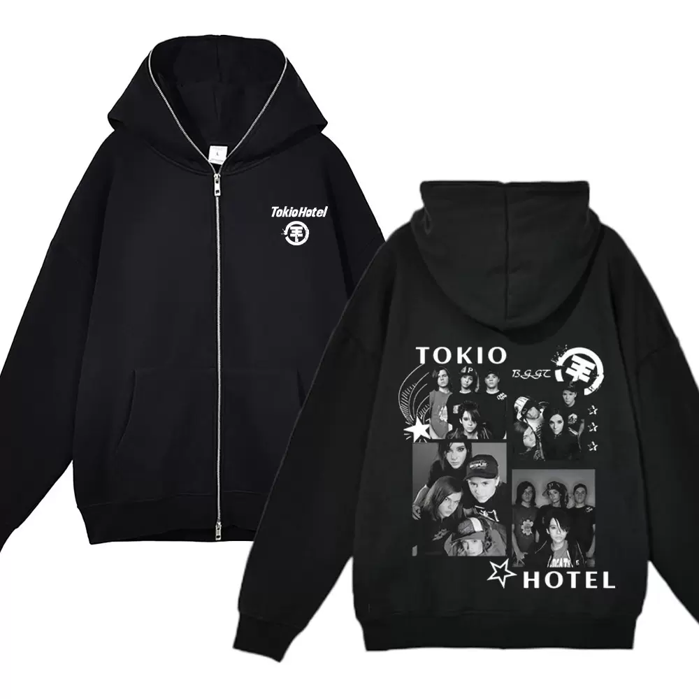 Tokio酒店夹克Bill Kaulitz卫衣摇滚乐队运动衫Y2k全拉链时尚