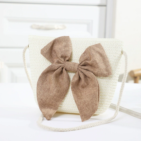 Khaki bow large bag white