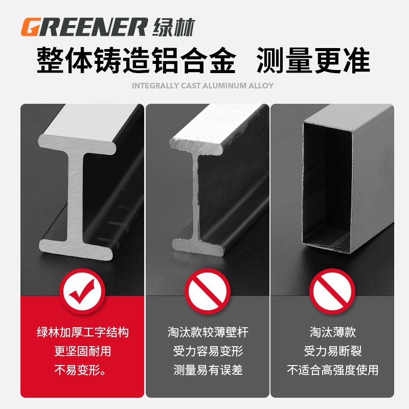 绿林水平尺高精度实心铸铝重型铝合金小型精准平水尺德国防摔强磁