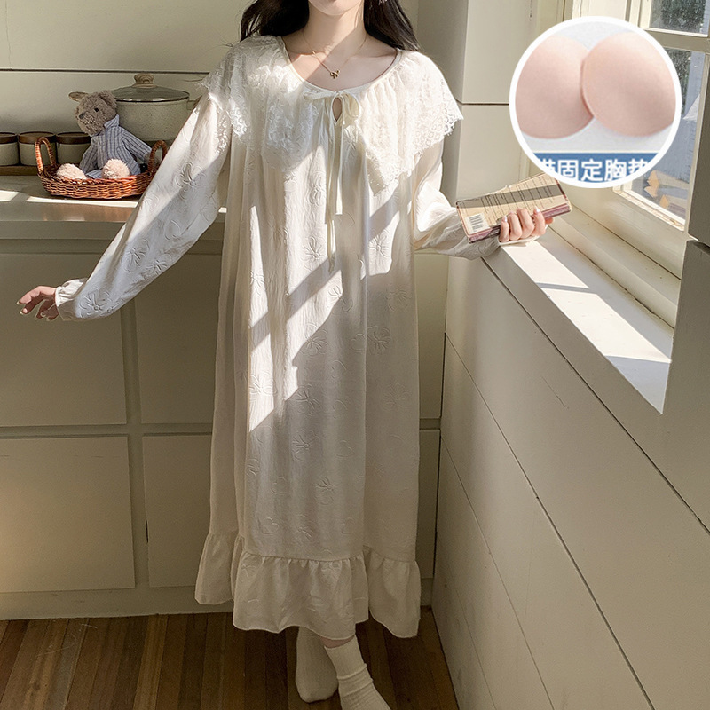 云朵棉睡裙女2025新款春秋季甜美长袖睡衣带胸垫一体家居服可外穿|undefined