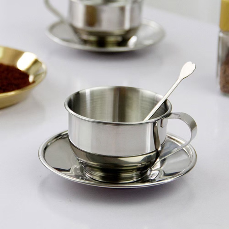 Cross-Border Stainless Steel European and British Coffee Utensils Matching Milk Cup Creative Coffee Cup Afternoon Tea Three-Piece Set