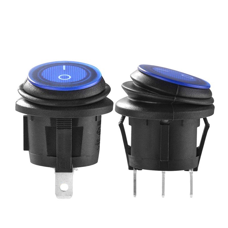 供应12VLED蓝色指示灯三脚防水船型开关开孔20电流功率60W