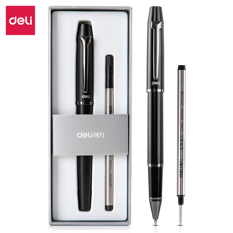 Deli S153 Ballpoint Pen Metal Pen Holder Gel Pen Black Ink Pen Business Signature Pen Study Office Stationery