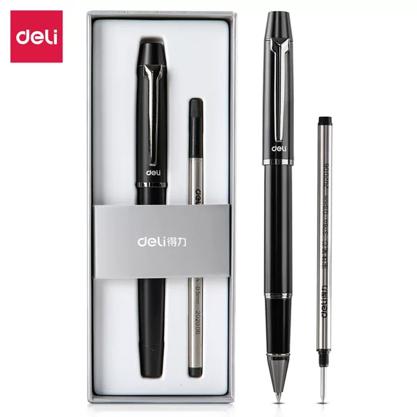 Deli S153 Ballpoint Pen Metal Pen Holder Gel Pen Black Ink Pen Business Signature Pen Study Office Stationery