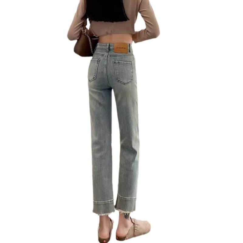 大きいサイズのレトロなストレートジーンズの女性のファッションは新型の高腰に合わせて痩せています。|undefined