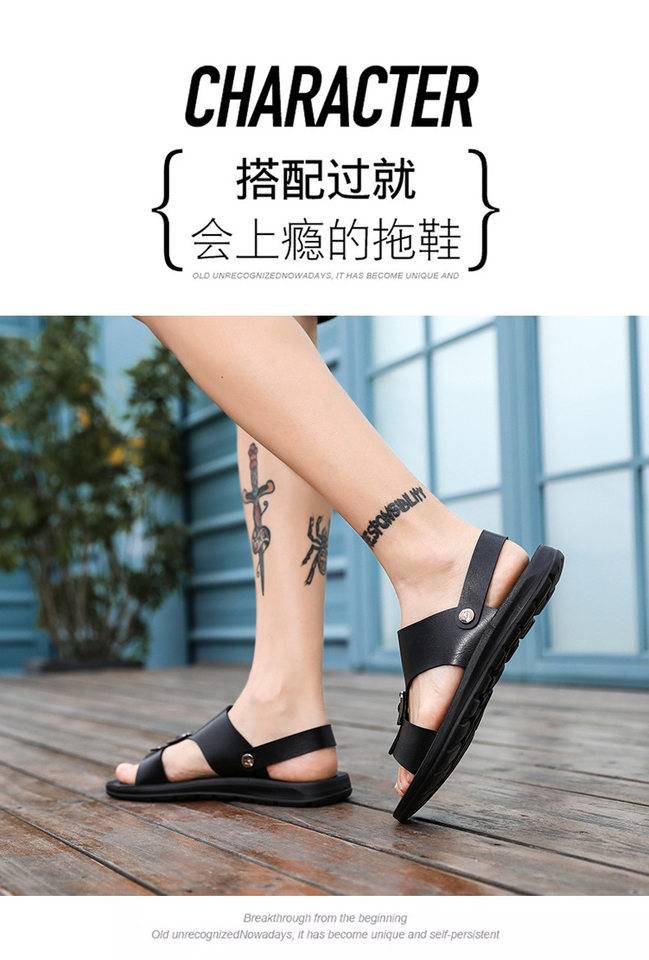 Dép sandal nam quai ngang hở ngón thoáng khí kiểu Hàn Quốc đi biển và dạo phố — Màu trắng, Đen toàn bộ, Đỏ rượu chi tiết 6