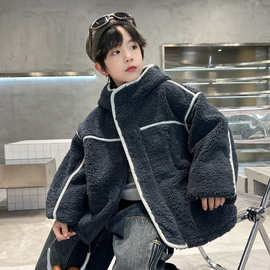 男童秋冬款羊羔绒毛毛衣2025新款儿童冬季男孩中大童夹棉加厚外套