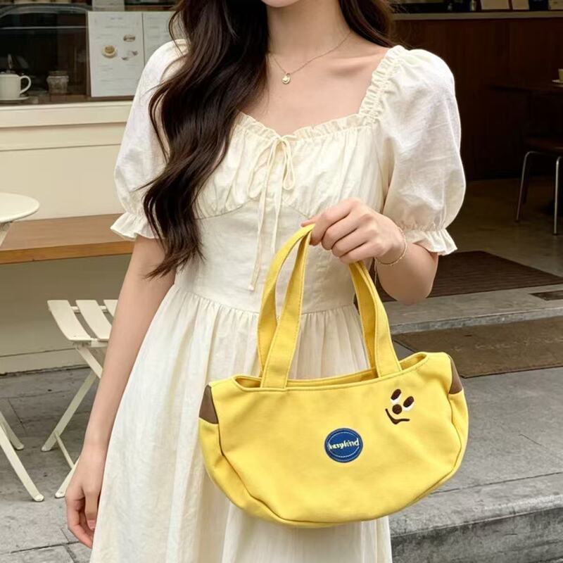 Women's Bag Summer New Style Canvas Banana-Shaped Crescent Bag with Embroidery and Stitching, Street Fashion Souvenir Small Bag