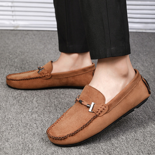 2025 New Four-Season Men's Shoes Korean Style Fashion Casual Slip-On Soft Sole Fleece Bean Shoes Flat Men's Shoes