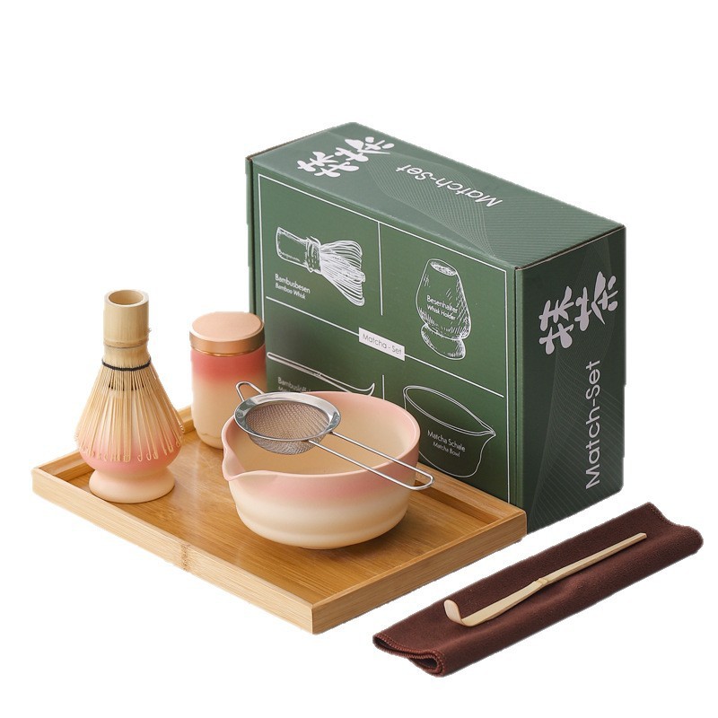 新款2件套Matcha抹茶绿色陶瓷抹茶碗工具套装礼盒茶宪带抹茶罐|undefined