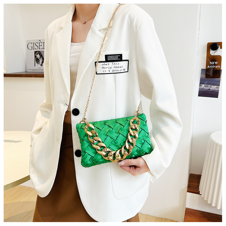 White Green Blue Cloth Solid Color Chain Square Evening Bags display picture 4