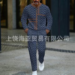 2025跨境亚马逊独立站新款男士时尚3d印花长袖长裤运动休闲两件套