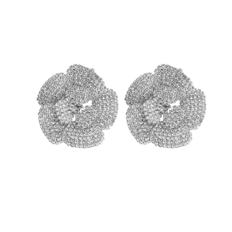 Rhinestone Material Flower Pattern Women'S Gender 1 Pair Elegant Lady Streetwear Flower Rhinestone Ear Studs