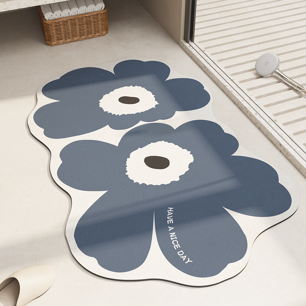 Small fresh floral bathroom absorbent floor mat carpet anti-slip quick-drying door mat home toilet door mat bathroom