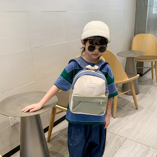 Preschool backpack 2024 new fresh and minimalist Korean-style color-blocking mini double shoulder bag cool boy lightweight small backpack