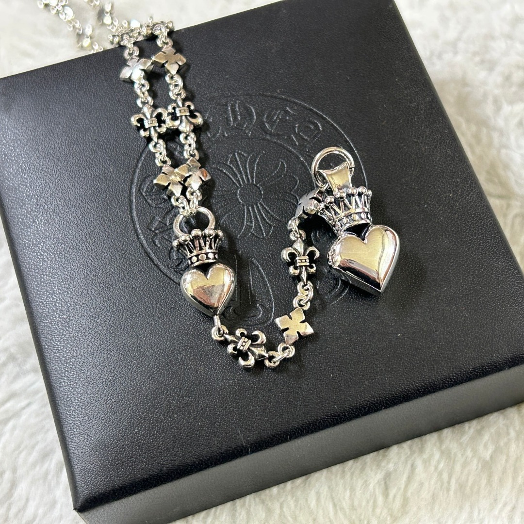 源头厂家925银项链 克罗芯KingBab心形皇冠流苏项链复古个性项链