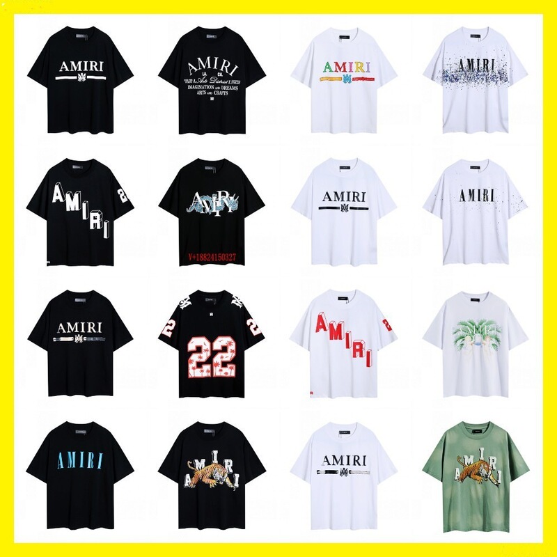 25S Cross-Border Exclusive Supply Amiri American-Style High-Quality Rhinestone Logo Casual Loose-Fitting Unisex Couple Short-Sleeve T-Shirt