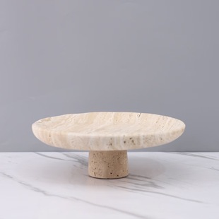 Nordic Creative Marble Tray Yellow Cave Stone High-foot Fruit Plate Decorative Plate Living Room Dining Table Countertop Home Decorations