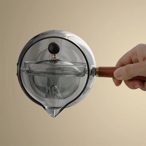 360-degree rotating leisure teapot, high borosilicate glass leisure pot, high-temperature resistant wooden handle tea brewing set