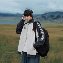 日系三杠开衫卫衣外套男秋季高街复古男生立领休闲宽松运动夹克潮