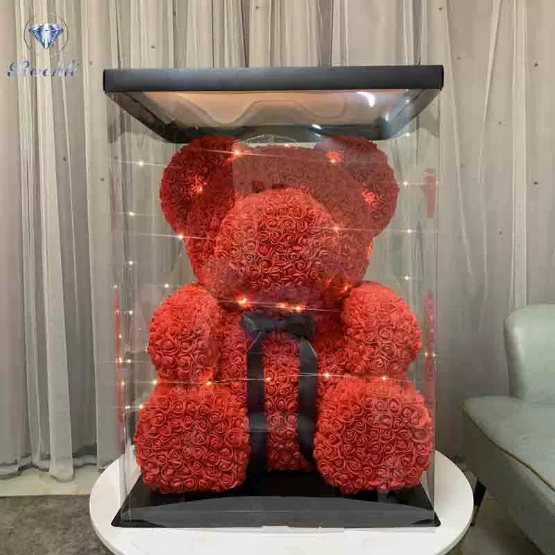 70CM永生花皇冠头纱玫瑰熊送女生