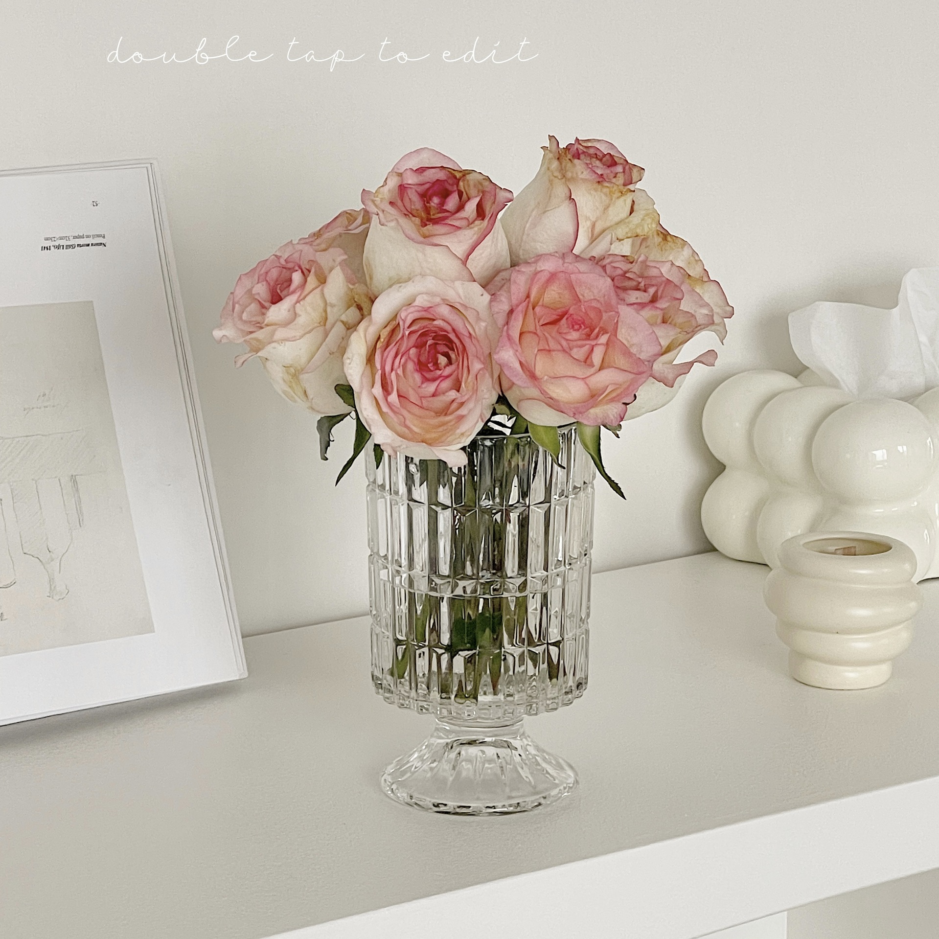 ins水晶玻璃红酒杯花瓶摆件客厅插花水培玫瑰鲜花餐桌装饰高级感