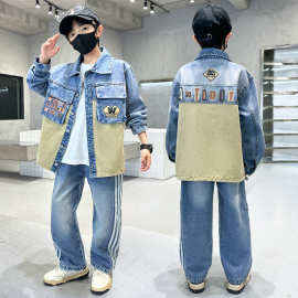 男童牛仔套装春装新款韩版洋气中大童春秋衬衫儿童装帅气套装休闲