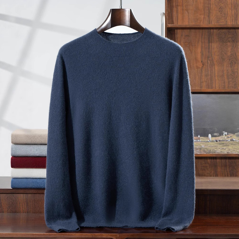 Half Turtleneck Cashmere Men's Business Sweater Autumn and Winter New Pullover Pure Color Inner Knitted Bottoming Shirt Loose and Simple