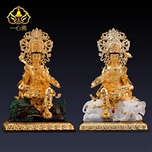 台湾纯铜文殊普贤菩萨铜鎏金文殊普萨普贤菩萨坐骑神像华严三圣