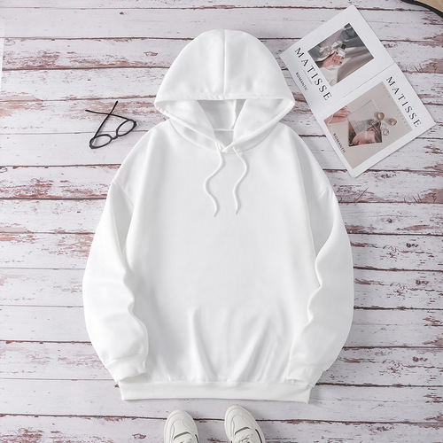 Cross-border Western and Eastern leisure fashion versatile hooded sweatshirt women's spring and autumn pure color long sleeve lined top women's in stock