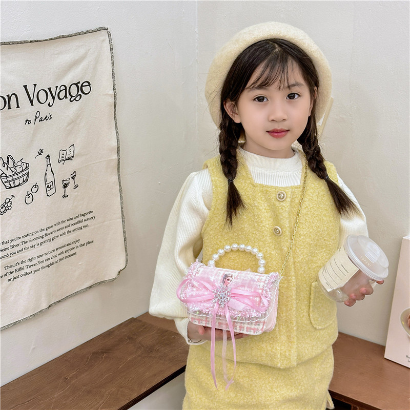 2024 nuevo bolso de moda para niños princesa perla bolso de cambio de mano cadena de chicas bolso de hombro