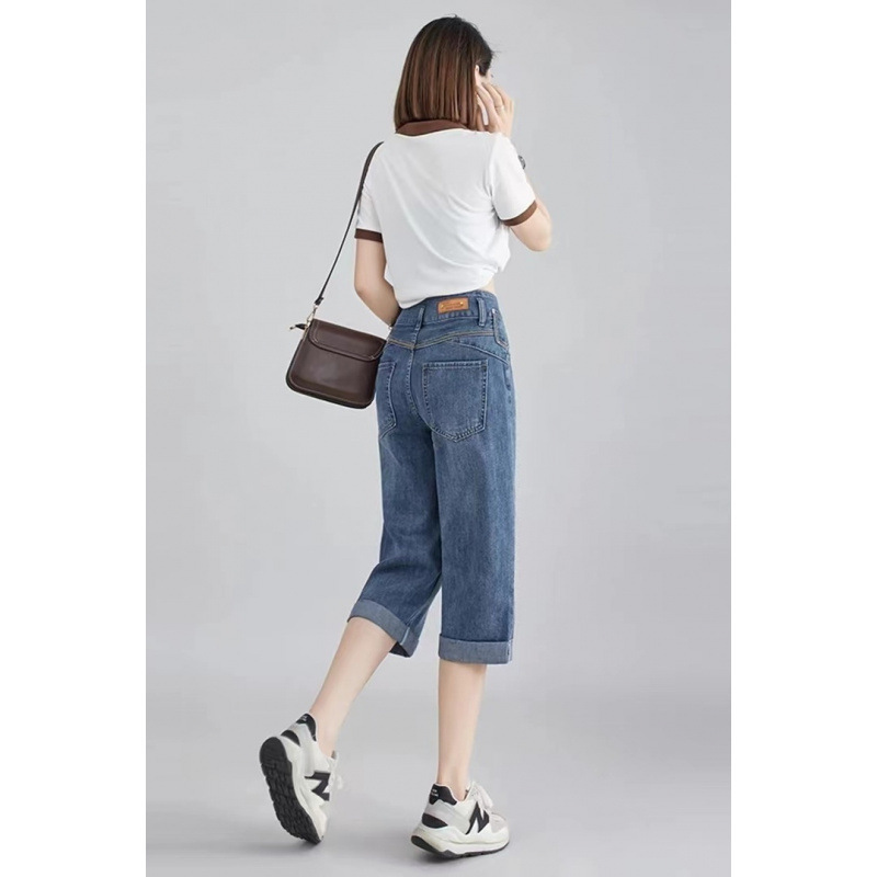 New Cropped Jeans for Women, Straight-Leg Casual Knee-Length Pants, Fashionable Plus-Size Slimming for Moms