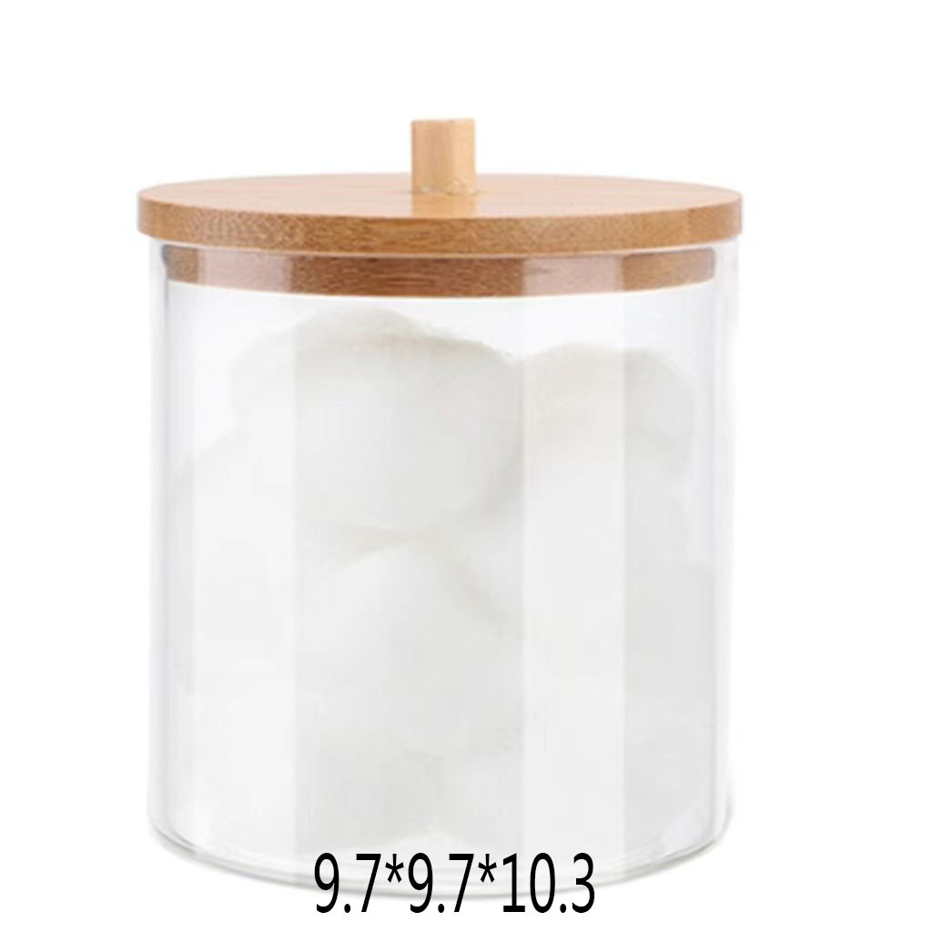 Caja de almacenamiento de hisopo de algodón acrílico Caja de almacenamiento de cristal de algodón cosmético de estilo europeo cubierta de madera transparente caja de organización de hisopo de algodón de escritorio