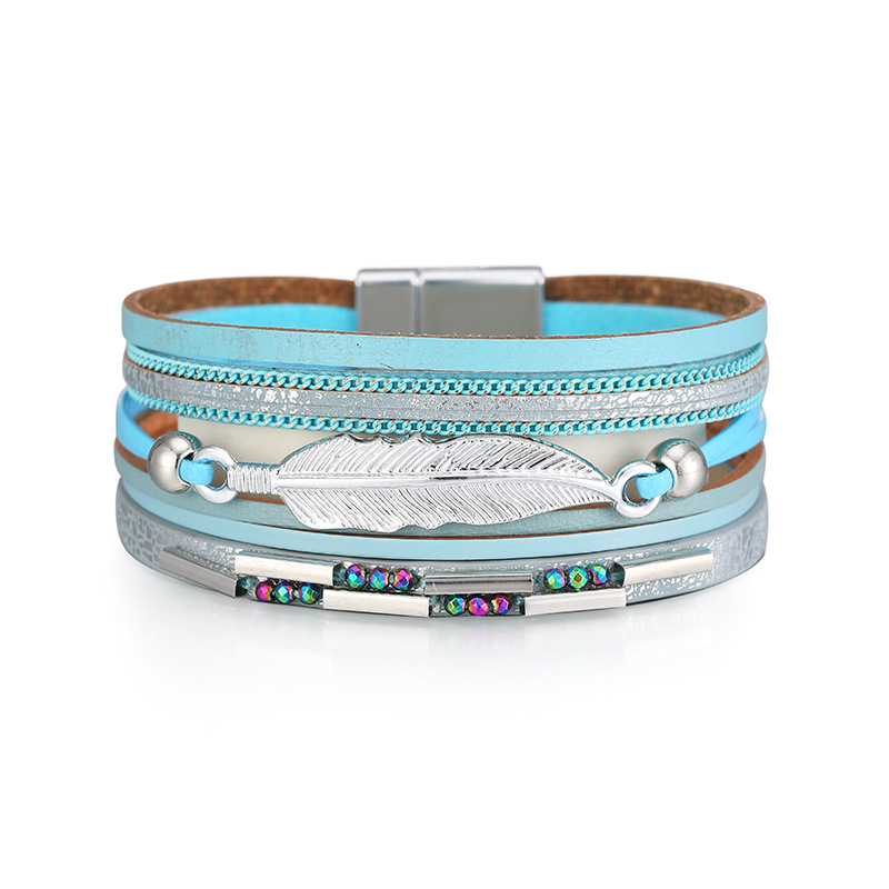 bohemia style feather shaped pendant bracelet wholesale