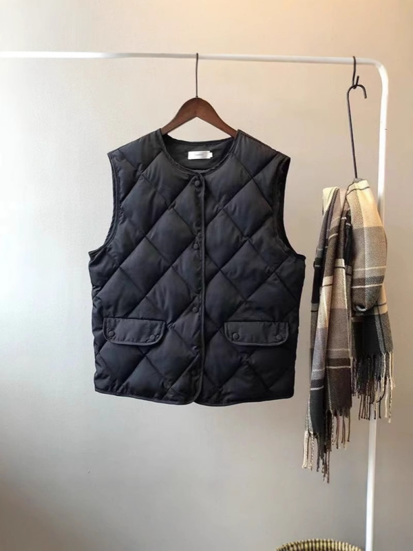 法式秋冬棉服马甲女坎肩背心菱格夹棉外套外穿小个子宽松马夹外套|undefined