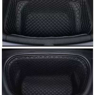 Trunk Mat and Rear Trunk Mat Storage - front-seat-cushion-rear-seat-cushion-black-with-black-stitching-25-26-model-tesla-model-y