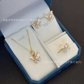 敦煌蝴蝶套装天然高品质淡水珍珠镶嵌14k注金白釉工艺配高档绒盒