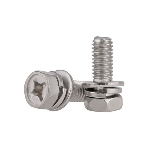 GB9074.13 Cross external hexagon combination screw 304 stainless steel external hexagon head three combination bolt M4-M10