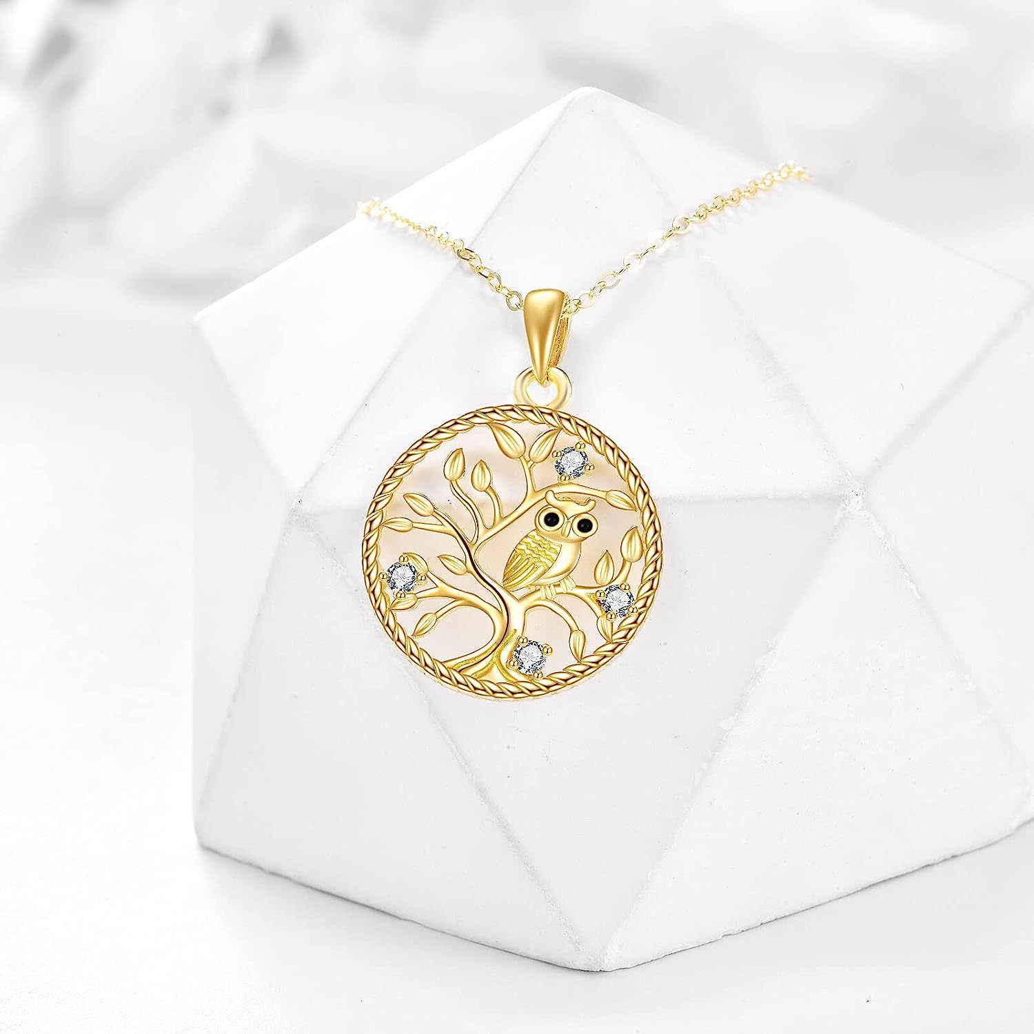 Life Tree Owl Pendant Necklace With Diamond Alloy For Women_voghion.com