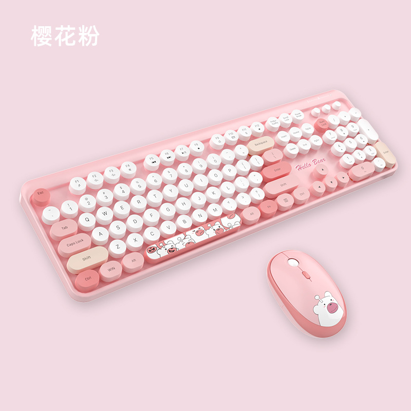 Hellobear fábrica punk colorido encantador oficina 2.4G inalámbrico conjunto de teclado de ratón estilo retro